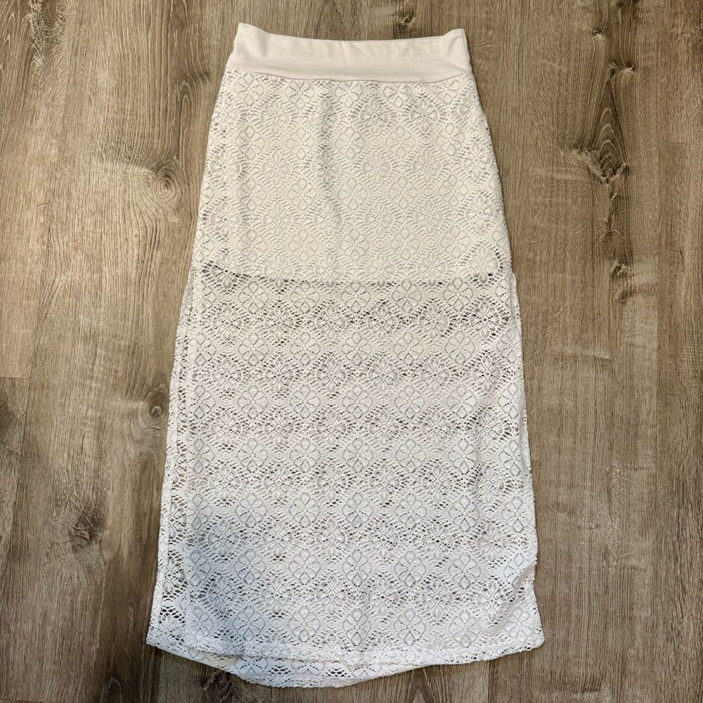 Solitaire Swim Cover White Lace Maxi Skirt